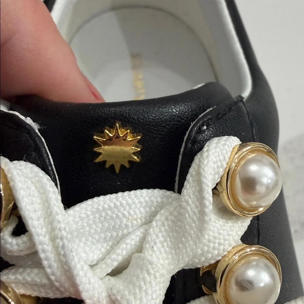 Stuart Weitzman Excelsa Faux Pearl-Embellished Leather Sneakers. - Picture 11 of 11